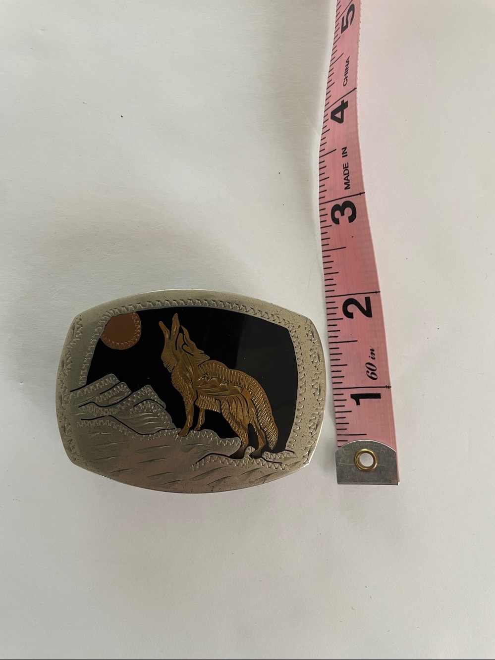 VTG: German Silver Belt Buckle Lone Wolf Moon Night Sky Unisex - Picture 6 of 6